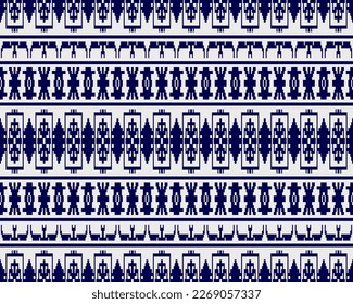 Tribal seamless pattern vector in blue white colors. Print with african tribe border motifs. Ethic texture. Background for cloth, fabric, wallpaper, curtain, carpet, wrapping paper and card template.