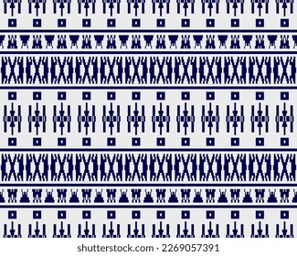 Tribal seamless pattern vector in blue white colors. Print with african tribe border motifs. Ethic texture. Background for cloth, fabric, wallpaper, curtain, carpet, wrapping paper and card template.