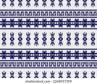 Tribal seamless pattern vector in blue white colors. Print with african tribe border motifs. Ethic texture. Background for cloth, fabric, wallpaper, curtain, carpet, wrapping paper and card template.