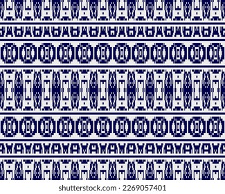 Tribal seamless pattern vector in blue white colors. Print with african tribe border motifs. Ethic texture. Background for cloth, fabric, wallpaper, curtain, carpet, wrapping paper and card template.