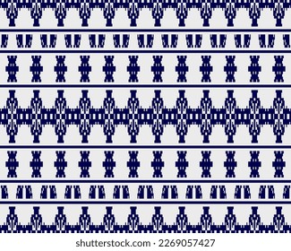 Tribal seamless pattern vector in blue white colors. Print with african tribe border motifs. Ethic texture. Background for cloth, fabric, wallpaper, curtain, carpet, wrapping paper and card template.