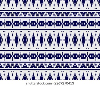 Tribal seamless pattern vector in blue white colors. Print with african tribe border motifs. Ethic texture. Background for cloth, fabric, wallpaper, curtain, carpet, wrapping paper and card template.