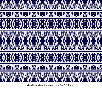 Tribal seamless pattern vector in blue white colors. Print with african tribe border motifs. Ethic texture. Background for cloth, fabric, wallpaper, curtain, carpet, wrapping paper and card template.