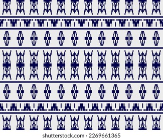 Tribal seamless pattern vector in blue white colors. Print with african tribe border motifs. Ethic texture. Background for cloth, fabric, wallpaper, curtain, carpet, wrapping paper and card template.