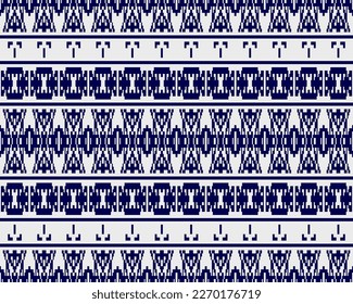 Tribal seamless pattern vector in blue white colors. Print with african tribe border motifs. Ethic texture. Background for cloth, fabric, wallpaper, curtain, carpet, wrapping paper and card template.