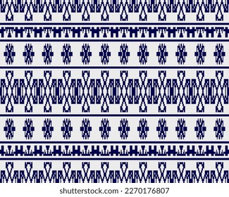 Tribal seamless pattern vector in blue white colors. Print with african tribe border motifs. Ethic texture. Background for cloth, fabric, wallpaper, curtain, carpet, wrapping paper and card template.