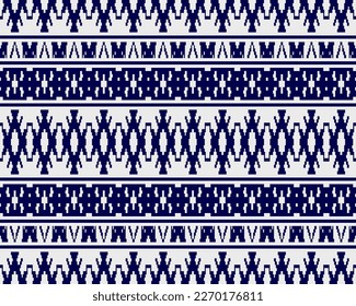 Vector de patrón tribal sin fisuras en colores azul blanco. Impresión con motivos de frontera de la tribu africana. Textura ética. Fondo para tela, tela, papel pintado, cortina, alfombra, papel envolvente y plantilla de tarjeta.