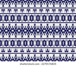 Tribal seamless pattern vector in blue white colors. Print with african tribe border motifs. Ethic texture. Background for cloth, fabric, wallpaper, curtain, carpet, wrapping paper and card template.