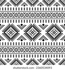 Patrón tribal sin fisuras. Ilustración vectorial en estilo nativo. Diseño de arte geométrico étnico para tejidos impresos y ropa. Color blanco y negro.