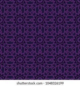 Tribal seamless pattern. Vector repeating geometric mesh tiles. Ethnic design. Striped pattern with ethnic tribal motifs, zigzag lines, Mandalas, brushstrokes paint in purple, violet and black colors.