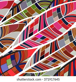Tribal seamless texture with stylized leaves. Vector illustration