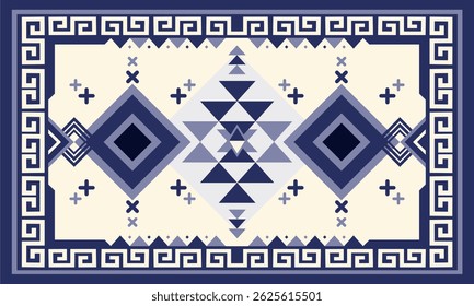 Tribal seamless vector pattern. Boho geometric ornaments. Seamless vector pattern. Blue and white. Intricate detail. Perfect for fabric, rugs or background. Mexican blanket. Woven rug illustration.