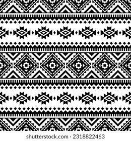 Textura vectorial tribal sin fisuras. Patrón abstracto geométrico de estilo étnico. Colores en blanco y negro. Diseño para textil, plantilla, tela, tejido, cubierta, alfombra, decoración, azulejos.