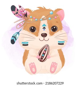 Tribal Series Cute Little Hamster in Aquarell