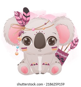 Tribal Series Cute Little Koala in watercolor