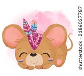 Tribal Series Cute Little Mouse in watercolor