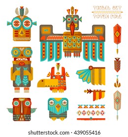 Tribal set. Set of stylized indian totem pole elements. Vector illustration