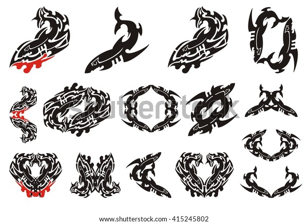 Tribal Shark Set Fierce Shark Tattoo Stock Vector (Royalty Free) 415245802