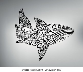 Tribal shark tattoo sketch. vector drawing of a sea predator, inhabitant of the depths. shark logo.