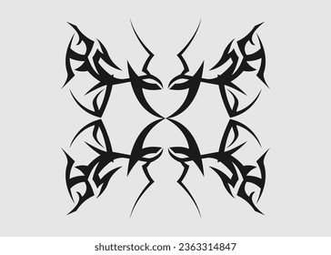 tribal sharp symmetric abstract wing tattoo