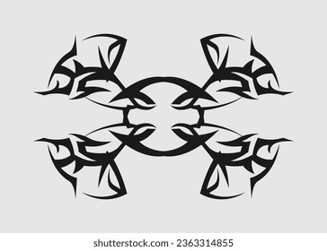 tribal sharp symmetric abstract wing tattoo