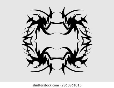 tribal sharp symmetrical black tattoo for body decoration