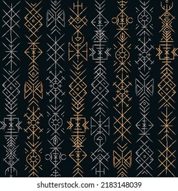 Tribal signs with metal effect. Seamless pattern