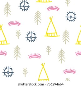 Tribal signs seamless pattern white and pink