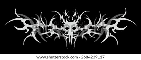 Tribal skull ornament vector in gothic style, symmetrical aggressive design for tattoo, metal logo, and dark fashion graphic art.