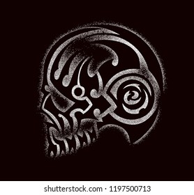 Tribal skull Tattoo, Particles Vector illustration.
