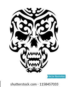 Tribal skull tattoo. Vector illustration for cutting on plotter. Image for print on clothes, hoodies, t shirt. Tshirt design, tee graphics.  Cool interior pattern, sticker,  car wrap vinyl on hood