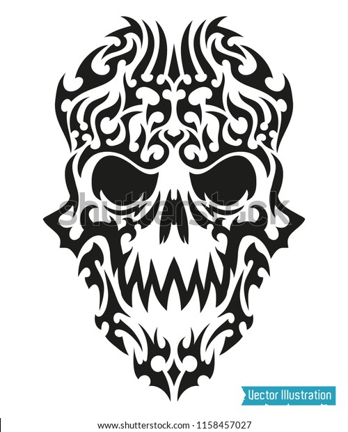 Tribal skull tattoo. Vector illustration for cutting\
on plotter. Image for print on clothes, hoodies, t shirt. Tshirt\
design, tee graphics.  Cool interior pattern, sticker,  car wrap\
vinyl on hood