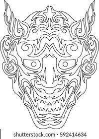 Tribal Smiley Japanese Mask Line Art Stock Vector (Royalty Free ...