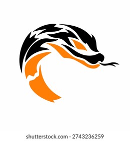 Tribal Snake Head Logo Design in Black and Orange