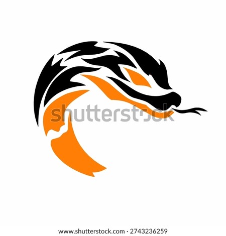 Tribal Snake Head Logo Design in Black and Orange
