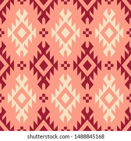 Tribal Southwestern Native American Navajo Seamless Pattern. Ethnic Fashion Aztec Ornament, Abstract Geometric Handmade Print For Textile And Surface Design, Package, Wallpaper, Wrapping Paper