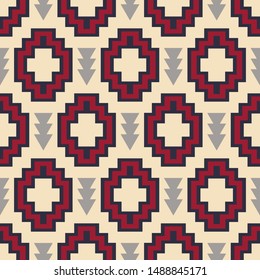 Tribal Southwestern Native American Navajo Seamless Pattern. Ethnic Fashion Aztec Ornament, Abstract Geometric Handmade Print For Textile And Surface Design, Package, Wallpaper, Wrapping Paper