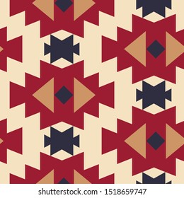 Tribal Southwestern Native American Navajo Seamless Pattern. Ethnic Fashion Aztec Ornament, Abstract Geometric Handmade Print For Textile And Surface Design, Package, Wallpaper, Wrapping Paper