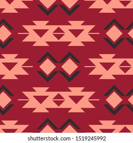 Tribal Southwestern Native American Navajo Seamless Pattern. Ethnic Fashion Aztec Ornament, Abstract Geometric Handmade Print For Textile And Surface Design, Package, Wallpaper, Wrapping Paper