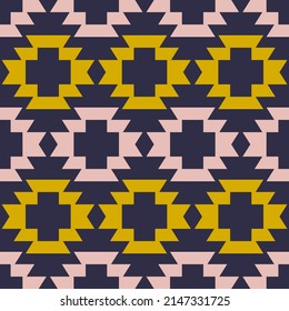 Tribal Southwestern Native American Navajo Seamless Pattern. Ethnic Fashion Aztec Ornament, Abstract Geometric Handmade Print For Textile And Surface Design, Package, Wallpaper, Wrapping Paper