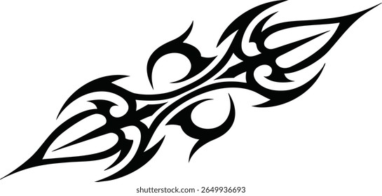 Projeto de lança tribal com pontos afiados e curvas fluindo em tinta preta em um fundo branco