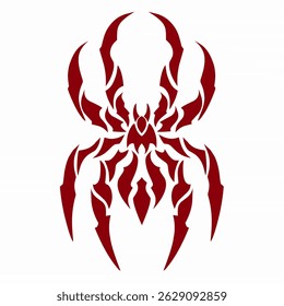 Tribal Spider Design in Red Symmetrical Tattoo Vector Illustration