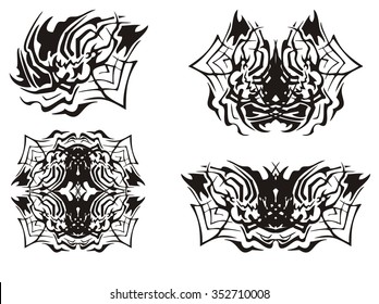 Tribal spider symbols. The spider inspiring fear in a web