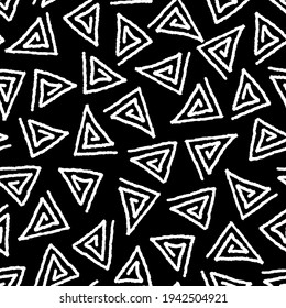 Tribal spiral triangles seamless pattern. Great for printing, clothing. Vector illustration.