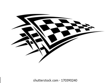 Tribal sport racing tattoo with checkered flag. Rasterized version also available in gallery
