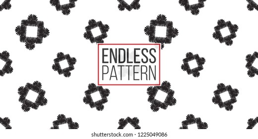 Tribal squares with dots. Seamless pattern background. Black and white graphic. Geometric embroideries shapes in minimalistic ethnic, boho, aztec, hipster style.