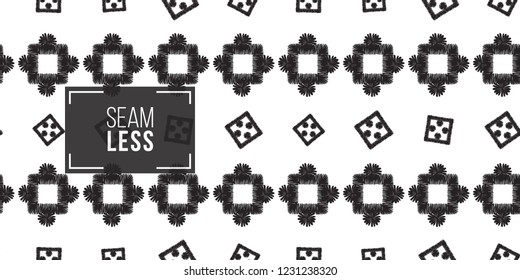 Tribal squares and dots. Seamless pattern background. Black and white graphic. Geometric embroideries shapes in minimalistic ethnic, boho, aztec, hipster style.
