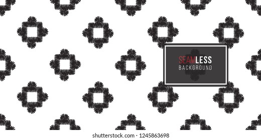 Tribal squares with dots. Seamless pattern background. Black and white graphic. Geometric embroideries shapes in minimalistic ethnic, boho, aztec, hipster style.