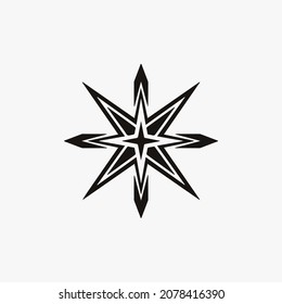 Tribal Star Symbol Logo on White Background. Stencil Decal Tattoo Design Concept. Flat Vector Illustration.
