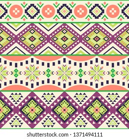 Tribal striped seamless pattern. Aztec geometric vector background. Can be used in textile design, web design for making of clothes, accessories, decorative paper, wrapping, envelope; backpacks, etc.